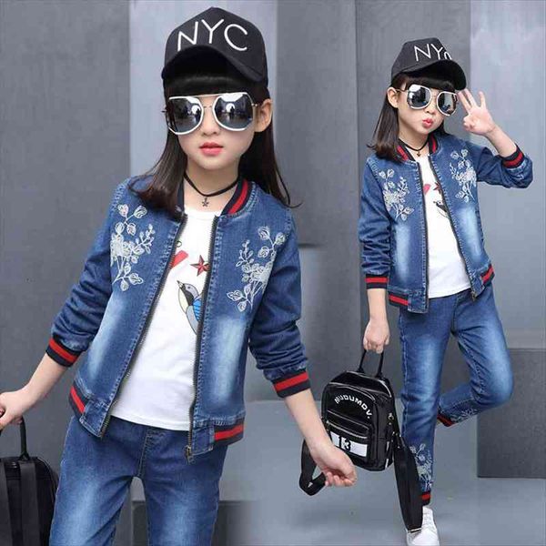 children girls autumn spring clothing set baby kids embroidered sets o neck denim jacket jean pant 2 pcs suit, White
children girls autumn spring clothing set baby kids embroidered sets o neck denim jacket jean pant 2 pcs suit, White