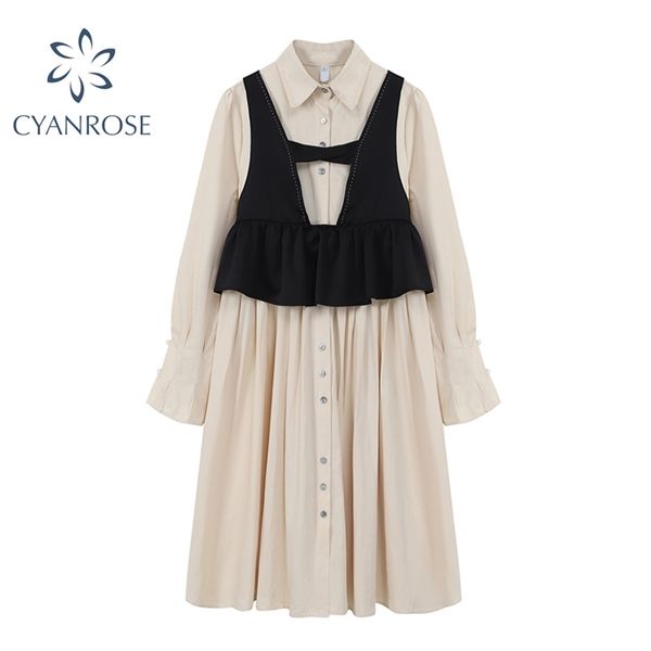 women's shirt dress with hollow out vest long sleeve lapel korean chic vestidos female baggy ol fashion spring pop frocks 210430, Black;gray
women's shirt dress with hollow out vest long sleeve lapel korean chic vestidos female baggy ol fashion spring pop frocks 210430, Black;gray