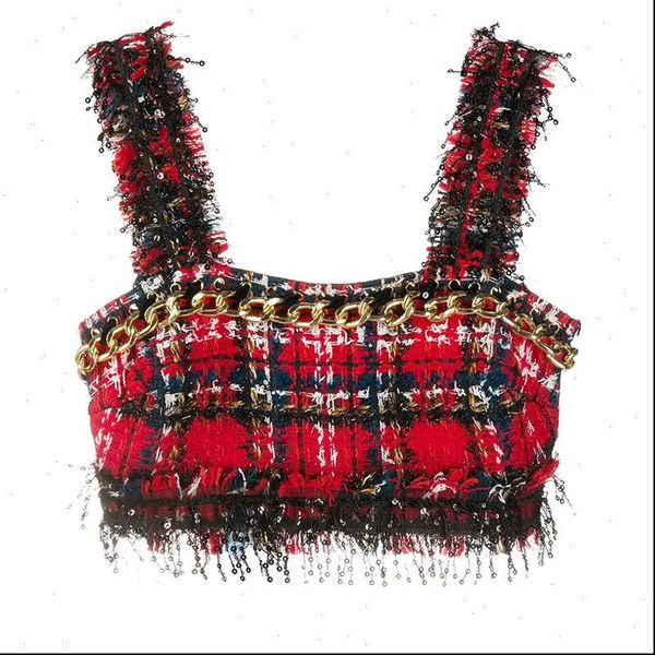 plaid women camis spring summer tassel sequins metal chain tweed for party camisole crop sling, White
plaid women camis spring summer tassel sequins metal chain tweed for party camisole crop sling, White