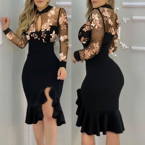 casual dresses fashion women dress evening party elegant slit ruffles hem floral pattern slimming lace long sleeve, Black;gray
casual dresses fashion women dress evening party elegant slit ruffles hem floral pattern slimming lace long sleeve, Black;gray