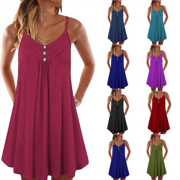 v neck mid waist loose women dress button solid color sleeveless suspender casual summer, Black;gray
v neck mid waist loose women dress button solid color sleeveless suspender casual summer, Black;gray