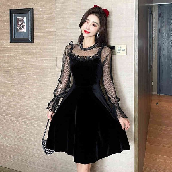llzacoosh spring fall women's o neck chic ruffles long sleeve mesh patchwork a line midi velvet office dresses 210514, Black;gray
llzacoosh spring fall women's o neck chic ruffles long sleeve mesh patchwork a line midi velvet office dresses 210514, Black;gray