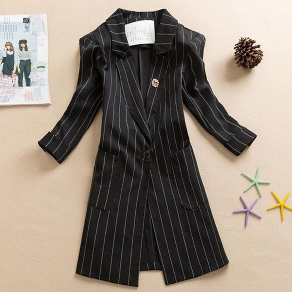 women's suits & blazers 2021 summer long suit three-quarter sleeve striped women blazer loose fashion thin, White;black
women's suits & blazers 2021 summer long suit three-quarter sleeve striped women blazer loose fashion thin, White;black