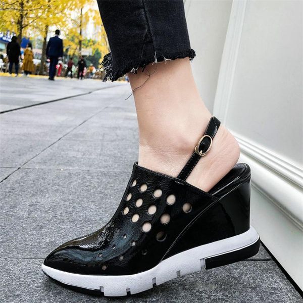 women back strap genuine leather platform wedges high heel gladiator sandals female pointed toe party pumps shoes punk sneakers, Black
women back strap genuine leather platform wedges high heel gladiator sandals female pointed toe party pumps shoes punk sneakers, Black