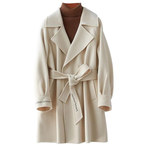 women's wool & blends 2021 spring temperament self-cultivation double-sided woolen coat ladies mid-length lace-up, Black
women's wool & blends 2021 spring temperament self-cultivation double-sided woolen coat ladies mid-length lace-up, Black