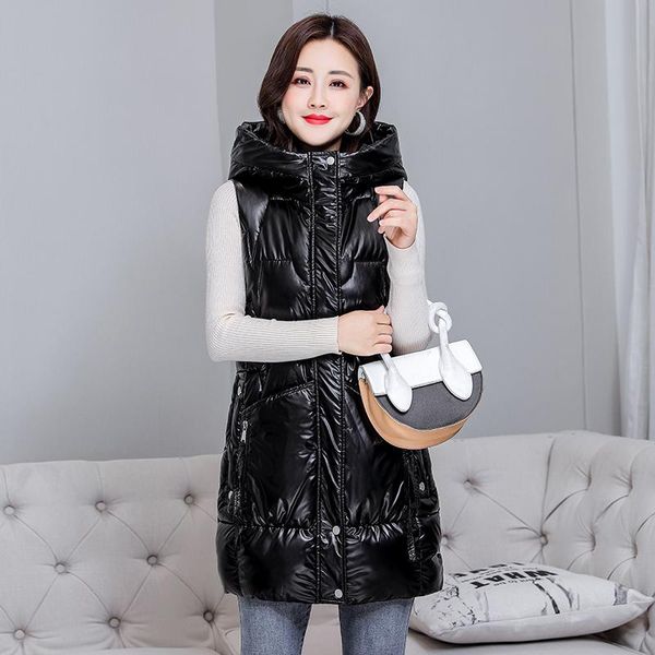 women's vests long sleeveless jackets hooded warm ladies casual winter zipper pockets thick glossy fashion waistcoat for female, Black;white
women's vests long sleeveless jackets hooded warm ladies casual winter zipper pockets thick glossy fashion waistcoat for female, Black;white