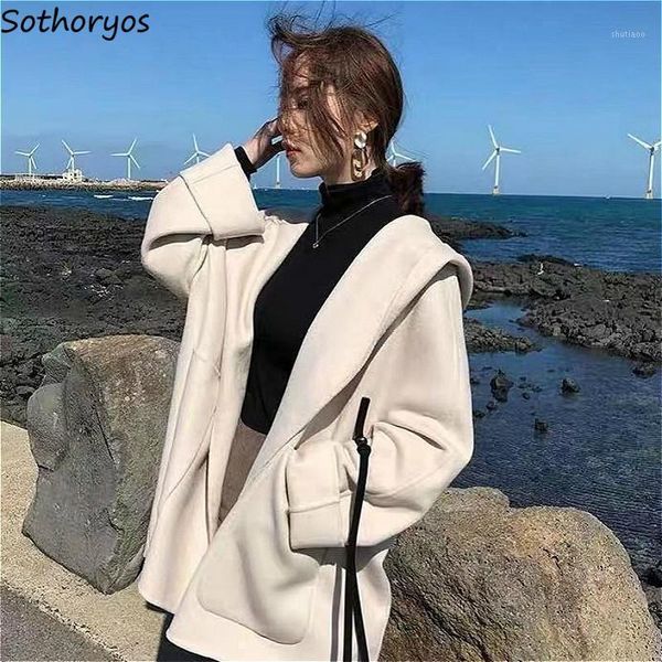 women's wool & blends women hooded solid open-stitch chic fashion all-match autumn winter femme woolen coats elegant outwear students, Black
women's wool & blends women hooded solid open-stitch chic fashion all-match autumn winter femme woolen coats elegant outwear students, Black