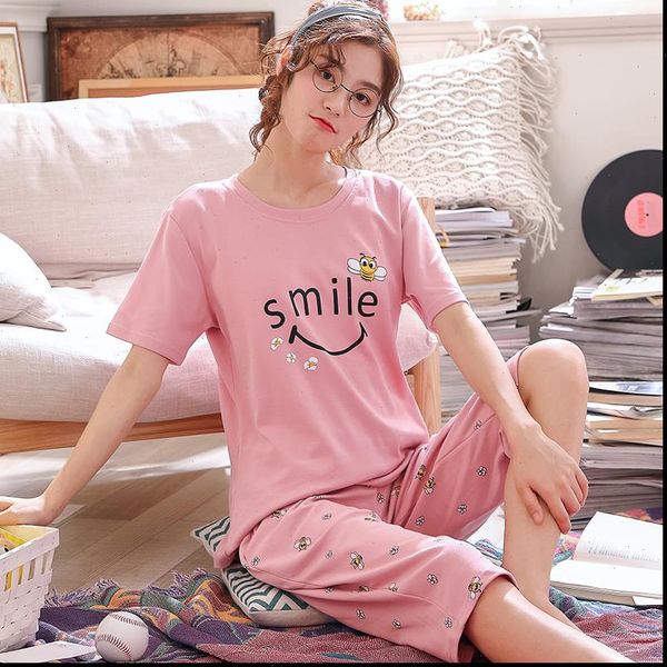 summer cartoon cotton pajamas womens sleepwears set pyjamas nightwear pijama mujer home wear plus size calf length pants nightsuit, Black;red
summer cartoon cotton pajamas womens sleepwears set pyjamas nightwear pijama mujer home wear plus size calf length pants nightsuit, Black;red