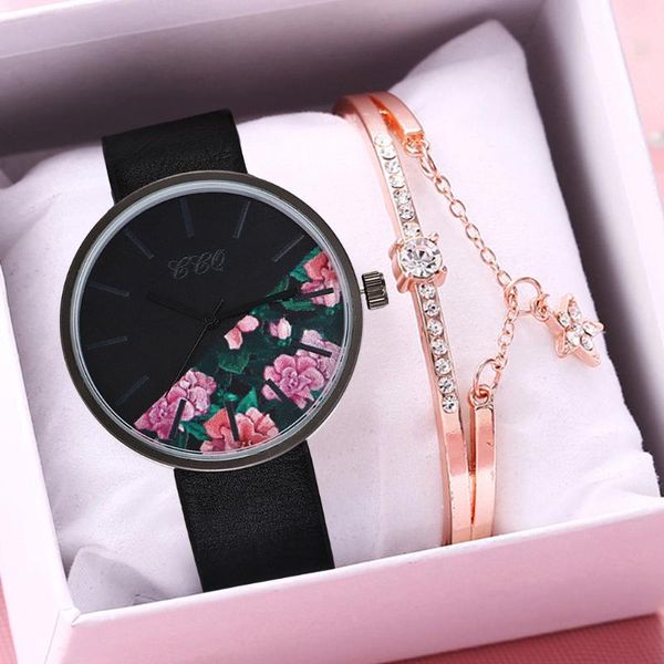 wristwatches 2021 women floral pattern wrist watches luxury leather strap quartz watch bracelet set relogio feminino, Slivery;brown
wristwatches 2021 women floral pattern wrist watches luxury leather strap quartz watch bracelet set relogio feminino, Slivery;brown