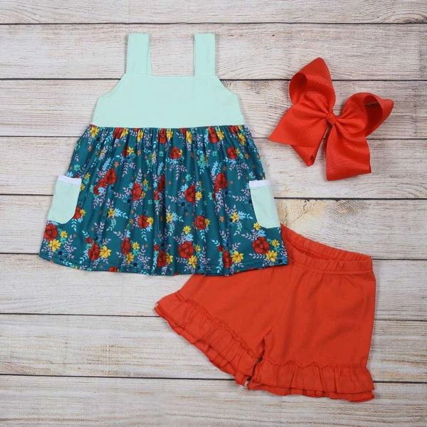 clothing sets fashion boutique summer green suspender dress and red shorts flowers pattern baby outfit clothes, White
clothing sets fashion boutique summer green suspender dress and red shorts flowers pattern baby outfit clothes, White