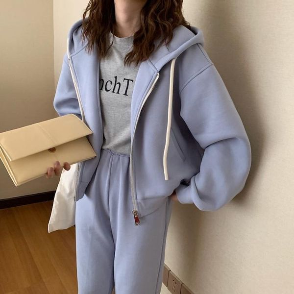 women's two piece pants plush hoodie jacket autumn winter leisure sports suit high waist wide leg set fashion, White
women's two piece pants plush hoodie jacket autumn winter leisure sports suit high waist wide leg set fashion, White