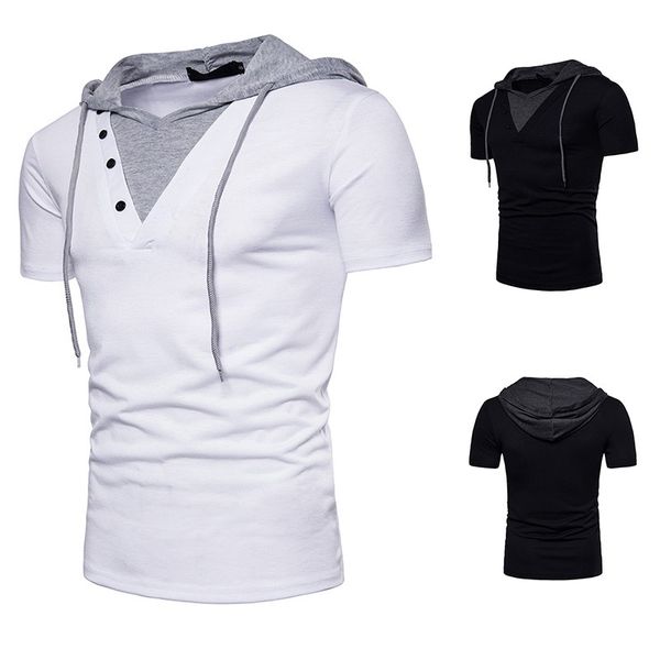 2021 summer new fake two pieces design men's eusize hooded t-shirt, White;black
2021 summer new fake two pieces design men's eusize hooded t-shirt, White;black