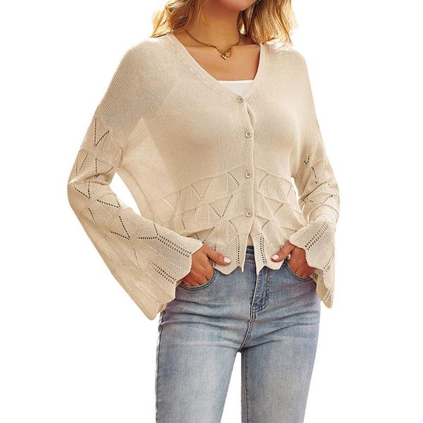 women's knits & tees women button-down knitted cardigan sweater fall spring casual hollow solid color flare sleeve v-neck knit blo, White
women's knits & tees women button-down knitted cardigan sweater fall spring casual hollow solid color flare sleeve v-neck knit blo, White