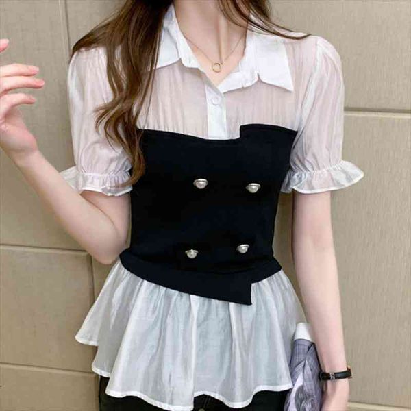 white patchwork button blouses summer elegant short sleeve slim shirts korean womens clothing blusa feminina
white patchwork button blouses summer elegant short sleeve slim shirts korean womens clothing blusa feminina
