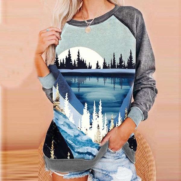 women blouse landscape print shirts pile o-neck fashion cotton tee shirt blouseschemise femme women's blouses &, White 
women blouse landscape print shirts pile o-neck fashion cotton tee shirt blouseschemise femme women's blouses &, White