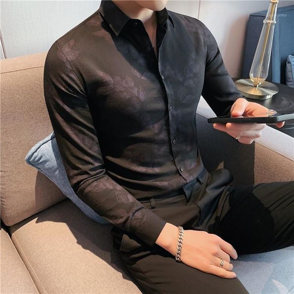 men's floral print shirts 2021 spring england slim fit formal long sleeve shirt casual business social blouse camisas homme, White;black
men's floral print shirts 2021 spring england slim fit formal long sleeve shirt casual business social blouse camisas homme, White;black