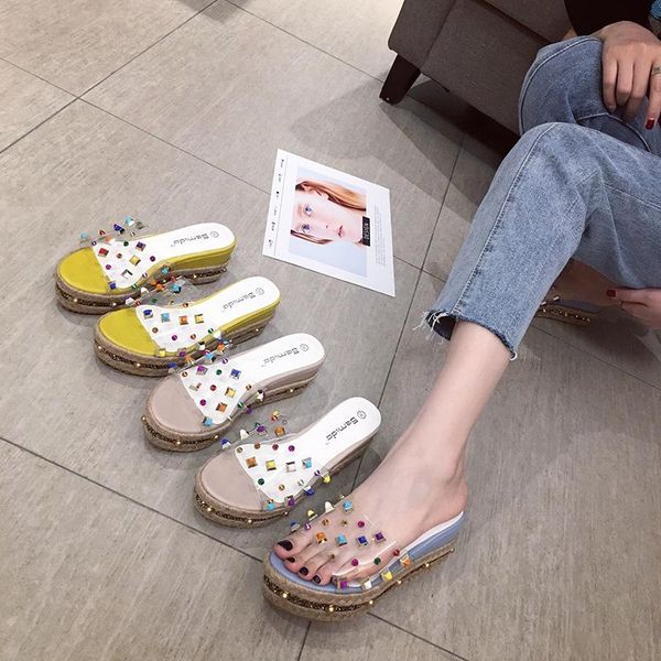 summer women wedge bottom slippers transparent soft-face ladies colorful rivets fashion woman, Black
summer women wedge bottom slippers transparent soft-face ladies colorful rivets fashion woman, Black