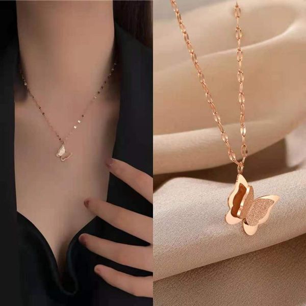 pendant necklaces stainless steel double necklace frosted butterfly rose gold fashion simple young ladies luxury jewelry friendship gift, Silver
pendant necklaces stainless steel double necklace frosted butterfly rose gold fashion simple young ladies luxury jewelry friendship gift, Silver