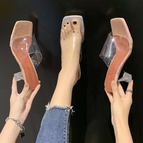 trade women's sho wine glass heel high-heeled transparent slippers, women wearing cool slippers outside the square head, Black
trade women's sho wine glass heel high-heeled transparent slippers, women wearing cool slippers outside the square head, Black
