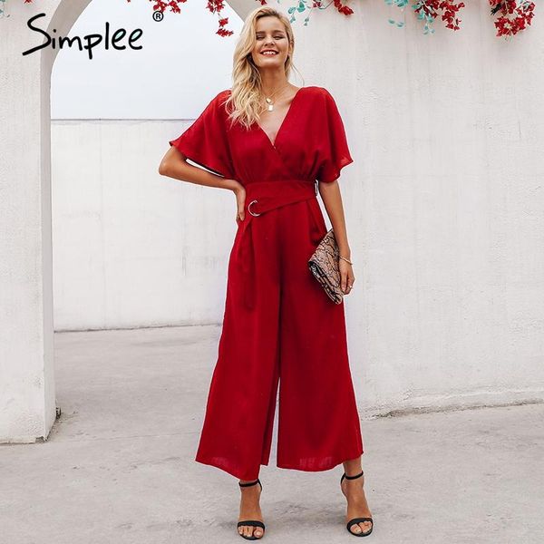 women's jumpsuits & rompers simplee red ruffle sleeve jumpsuit women deep v neck spring 2021 elegant sash wide leg casual streetwear, Black;white
women's jumpsuits & rompers simplee red ruffle sleeve jumpsuit women deep v neck spring 2021 elegant sash wide leg casual streetwear, Black;white