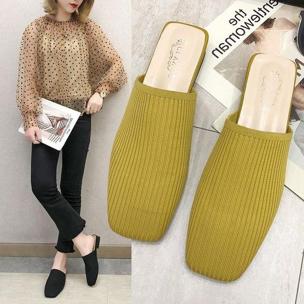 slippers summer 2021 elegant women yellow black knitted slides mules mesh breathable flat closed toe party shoes
slippers summer 2021 elegant women yellow black knitted slides mules mesh breathable flat closed toe party shoes