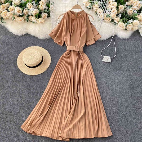 dresses women hollow off shoulder elegant solid ruffles sleeve a-line summer korean streetwear pleated long, Black;gray
dresses women hollow off shoulder elegant solid ruffles sleeve a-line summer korean streetwear pleated long, Black;gray