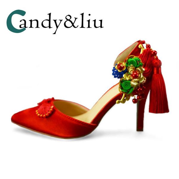 women summer wedding shoes chinese style bride sandal red satin decorated flowers and tassel retro high heels pointed toe pumps sandals, Black
women summer wedding shoes chinese style bride sandal red satin decorated flowers and tassel retro high heels pointed toe pumps sandals, Black