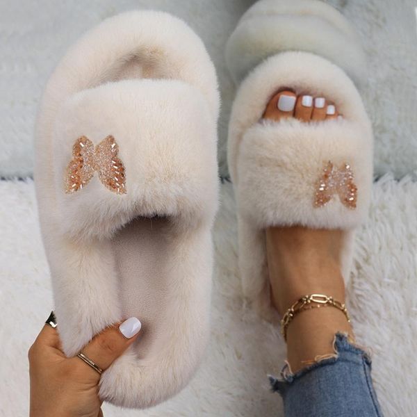 slippers fluffy women cute butterfly decor faux fur slides platform sandals winter warm plus size outdoor casual shoes, Black
slippers fluffy women cute butterfly decor faux fur slides platform sandals winter warm plus size outdoor casual shoes, Black
