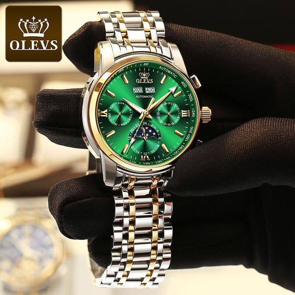 multifunctional mechanical watches men moon phase pulse blue gold clock olevs luxury 2021 automatic, Slivery;brown 
multifunctional mechanical watches men moon phase pulse blue gold clock olevs luxury 2021 automatic, Slivery;brown