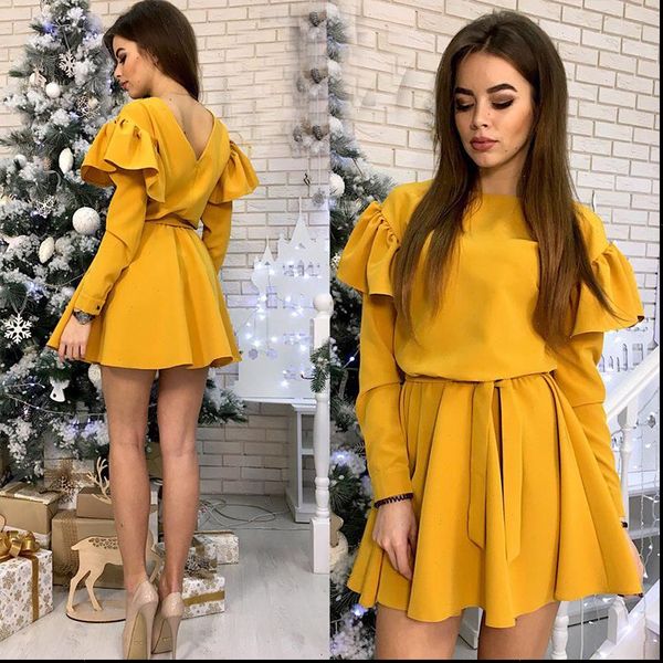 women sashes ruffled a line womens dress party ladies long sleeve o neck elegant female autumn solid mini, Black;gray
women sashes ruffled a line womens dress party ladies long sleeve o neck elegant female autumn solid mini, Black;gray