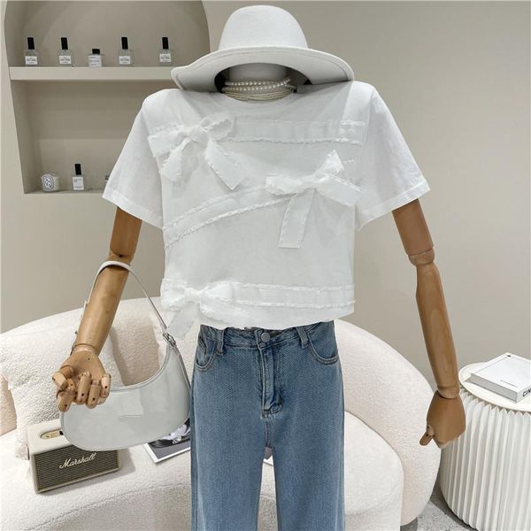 women's clothing spring summer 2021 fashion bowknot round neck short sleeve casual bottoming t-shirt, White
women's clothing spring summer 2021 fashion bowknot round neck short sleeve casual bottoming t-shirt, White