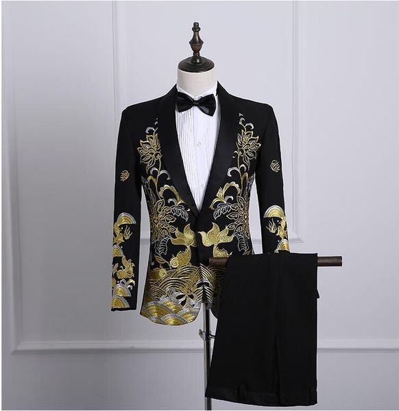 men's suits & blazers male three-color two-piece set shawl lapel embroidered gold print prom dress stage singer performance costume men, White;black
men's suits & blazers male three-color two-piece set shawl lapel embroidered gold print prom dress stage singer performance costume men, White;black