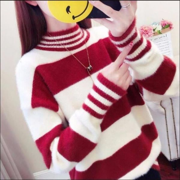autumn and winter turtleneck womens sweater warm pullover korean style loose striped knitted, White;black
autumn and winter turtleneck womens sweater warm pullover korean style loose striped knitted, White;black