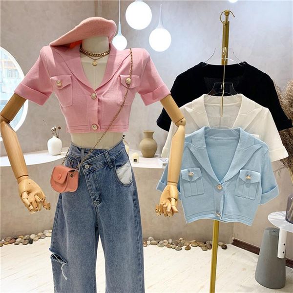 women's knits & tees niche design clothing summer 2021 fashion temperament short knitted cardigan slim sleeve top, White
women's knits & tees niche design clothing summer 2021 fashion temperament short knitted cardigan slim sleeve top, White