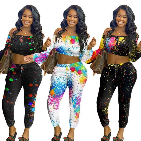women's two piece pants selling new autumn and winter casual graffiti printed sports suit for women fashion slim long sleeve t, White
women's two piece pants selling new autumn and winter casual graffiti printed sports suit for women fashion slim long sleeve t, White
