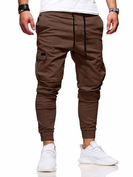 men pocket patched drawstring waist pants b7qf#, Black