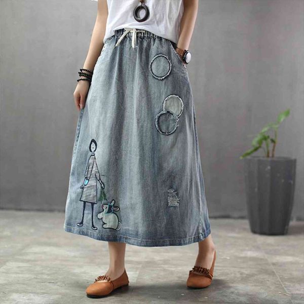 national style retro print women skirts little girl rabbit denim vintage elastic high waist loose casual jeans oversized, Black
national style retro print women skirts little girl rabbit denim vintage elastic high waist loose casual jeans oversized, Black