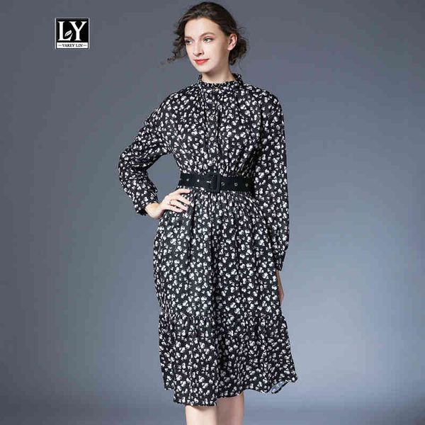 dresses spring vintage stand collar long sleeve button decoration floral print dress vestidos with belt, Black;gray
dresses spring vintage stand collar long sleeve button decoration floral print dress vestidos with belt, Black;gray