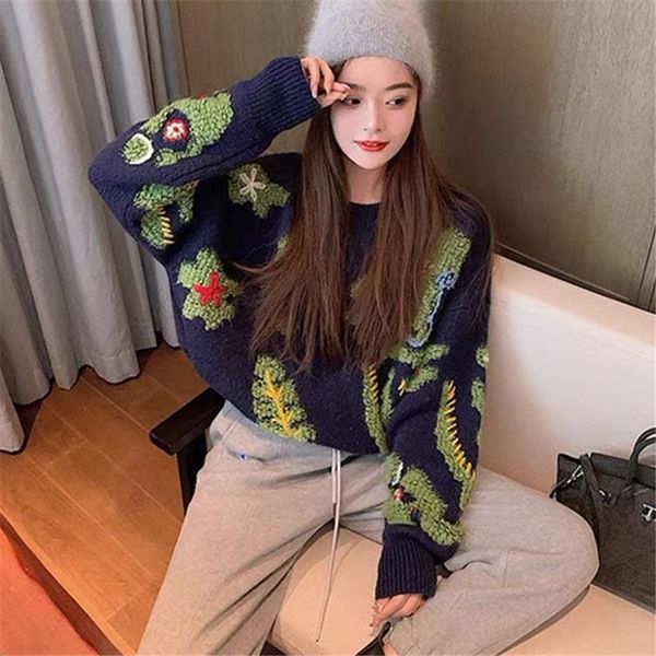 women's sweaters autumn/winter fashion style round neck long sleeve loose fresh sweet thick knitted sweater women trendy h426, White;black
women's sweaters autumn/winter fashion style round neck long sleeve loose fresh sweet thick knitted sweater women trendy h426, White;black