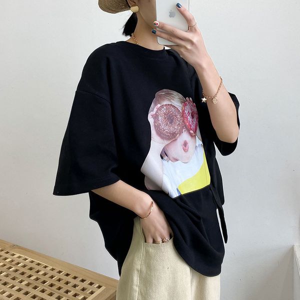women's t-shirt spring korean summer feminine the-neck sweater printed short sleeve loose female, White
women's t-shirt spring korean summer feminine the-neck sweater printed short sleeve loose female, White