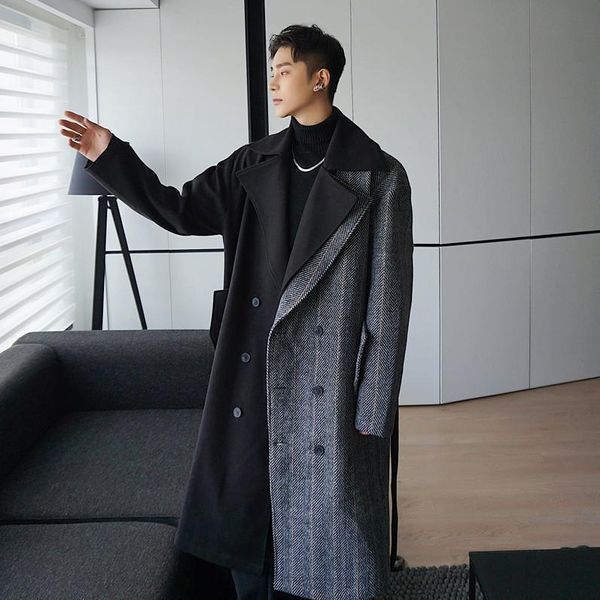 men's wool & blends winter korean -style stitching mid-length loose overknee woolen coat youth windbreaker, Black
men's wool & blends winter korean -style stitching mid-length loose overknee woolen coat youth windbreaker, Black