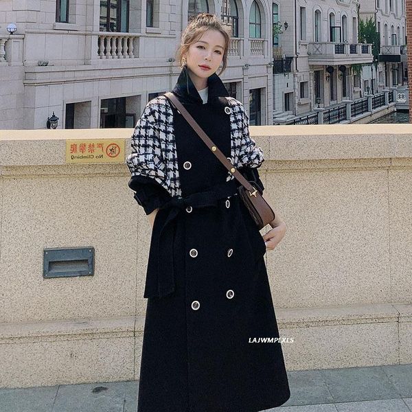 women's wool & blends 2021 winter woolen plaid patchwork thick coat women full sleeve sashes slim elegant england style autumn fashion, Black
women's wool & blends 2021 winter woolen plaid patchwork thick coat women full sleeve sashes slim elegant england style autumn fashion, Black