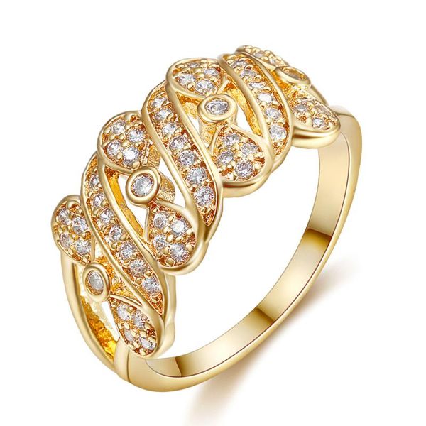 cluster rings exquisite women's gold crystal zircon ring bow noble engagement wedding cocktail party jewelry valentine's day gift, Golden;silver