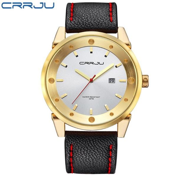 wristwatches crrju men watch leather strap wristwatch fashion sport waterproof military relogio masculino, Slivery;brown