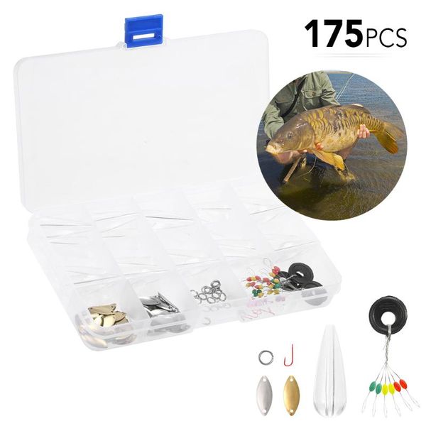 175pcs assorted fishing tackle set metal spoon lures baits space beans split rings hooks casting helper with box
175pcs assorted fishing tackle set metal spoon lures baits space beans split rings hooks casting helper with box