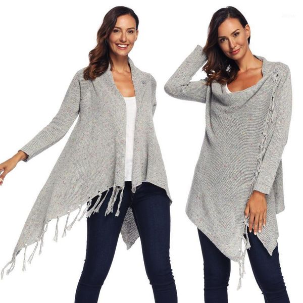 women's sweaters autumn and winter irregular tassel one button long-sleeved cardigan woolen coat for women, White;black
women's sweaters autumn and winter irregular tassel one button long-sleeved cardigan woolen coat for women, White;black