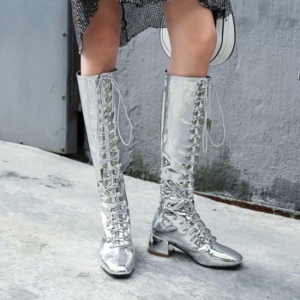 boots autumn and winter women's soft leather boot fashion patent knee high cross strap design black silver low-key luxury
boots autumn and winter women's soft leather boot fashion patent knee high cross strap design black silver low-key luxury
