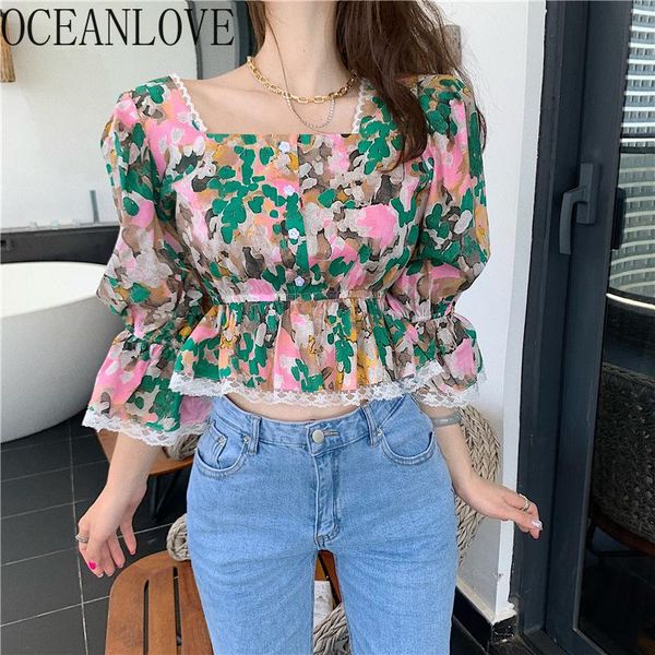 women's blouses & shirts oceanlove floral summer women elegant ruffles print korean short blusas 2021 flare sleeve vintage 16944, White
women's blouses & shirts oceanlove floral summer women elegant ruffles print korean short blusas 2021 flare sleeve vintage 16944, White