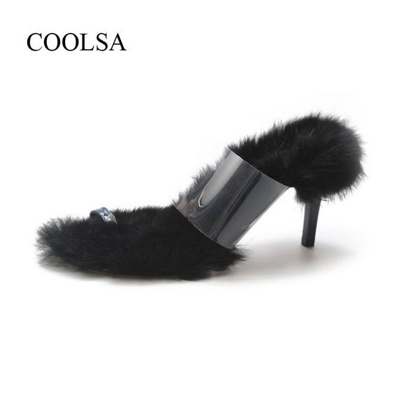 slippers coolsa women winter transparent pu upper furry fashion elegant heel fur slides warm, Black
slippers coolsa women winter transparent pu upper furry fashion elegant heel fur slides warm, Black