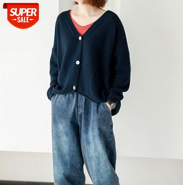930199 simple big v-neck knitted cardigan women korean style temperament sweater jacket casual trend #2r8m, Black;gray